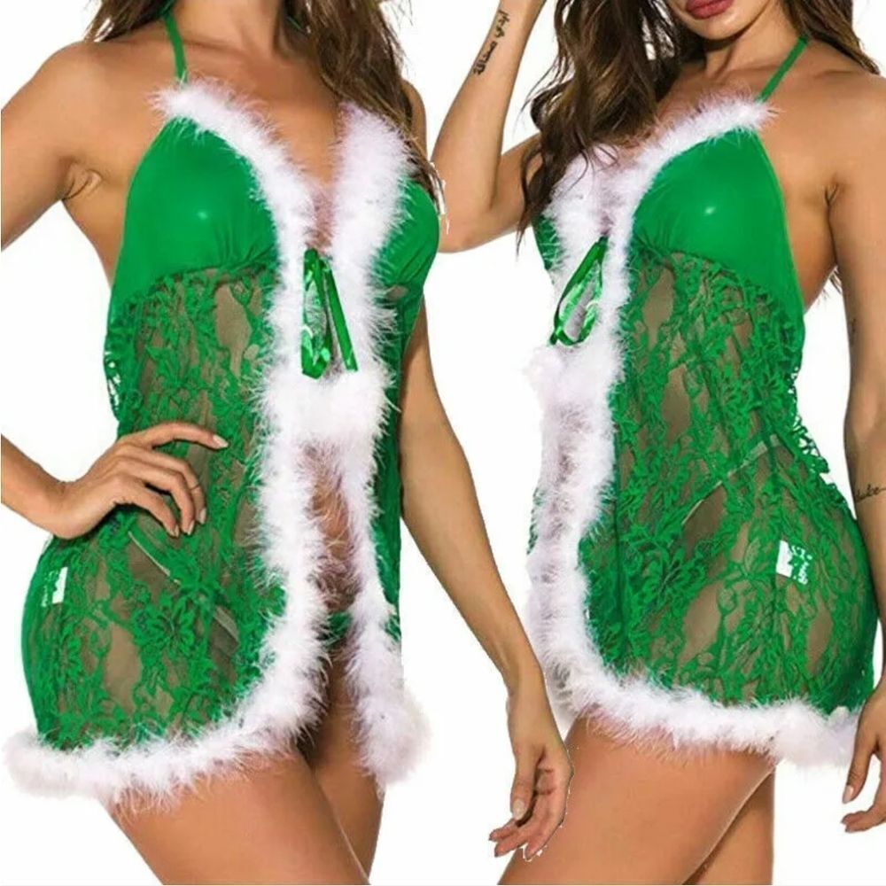 Women Christmas Lingerie Red Babydoll Lace Mrs Claus Santa Sleepwear Nighties